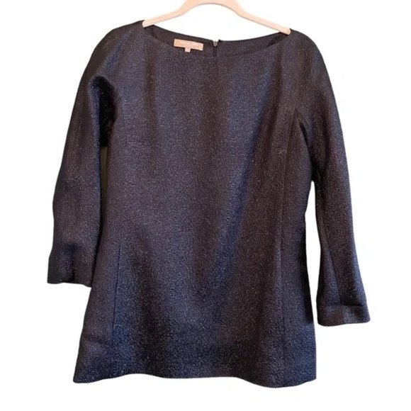 Michael Kors ITALY Metallic Black Silk Wool Pockets Tunic Top Sz 10 Quiet Luxury - Picture 1 of 7